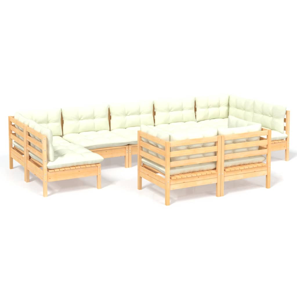 9-delige Loungeset met crèmekleurige kussens grenenhout is nu te koop bij PeponiXL, paradijselijk wonen!