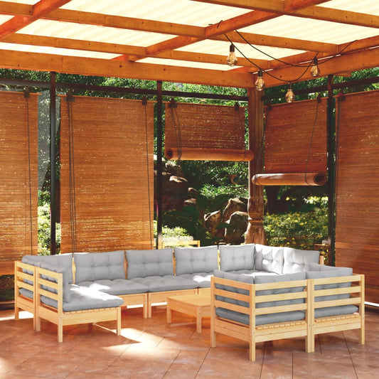 10-delige Loungeset met grijze kussens massief grenenhout is nu te koop bij PeponiXL, paradijselijk wonen!