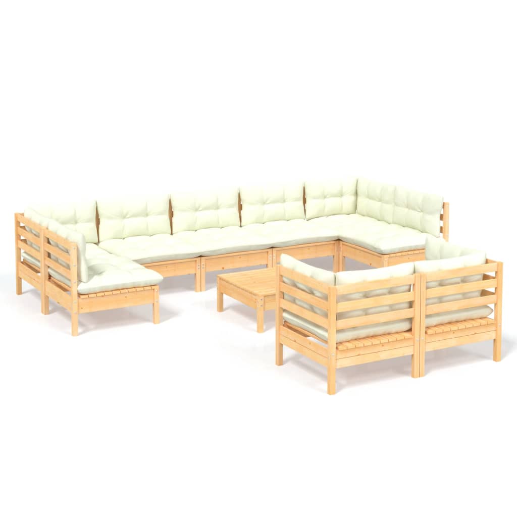 10-delige Loungeset met crèmekleurige kussens grenenhout is nu te koop bij PeponiXL, paradijselijk wonen!
