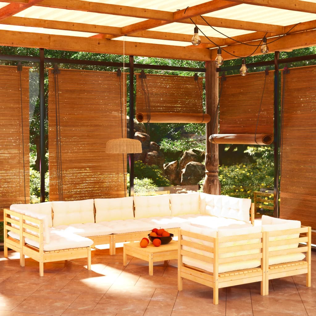 10-delige Loungeset met crèmekleurige kussens grenenhout is nu te koop bij PeponiXL, paradijselijk wonen!