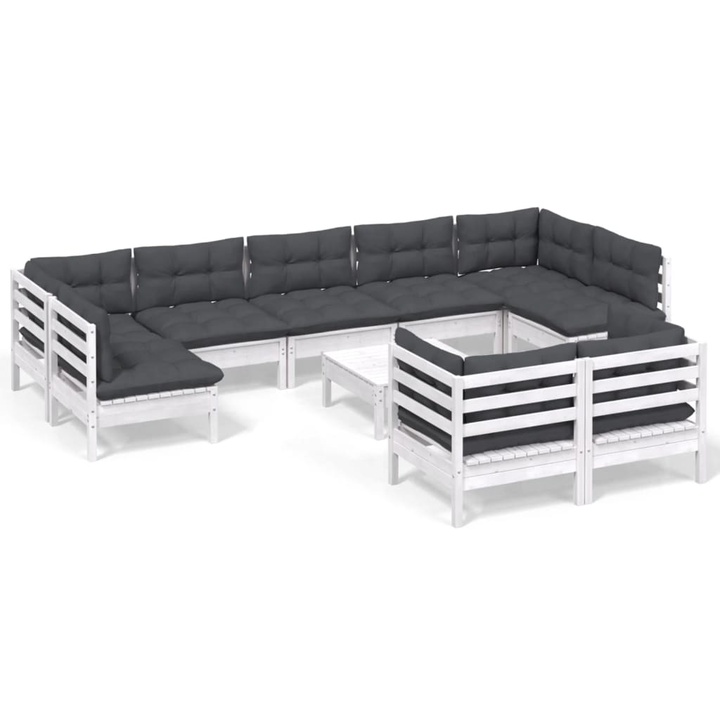 10-delige Loungeset met kussens massief grenenhout wit is nu te koop bij PeponiXL, paradijselijk wonen!