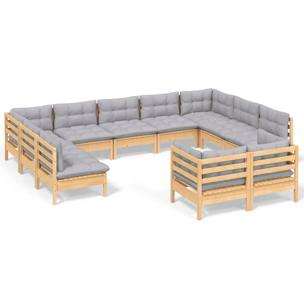 11-delige Loungeset met grijze kussens massief grenenhout is nu te koop bij PeponiXL, paradijselijk wonen!