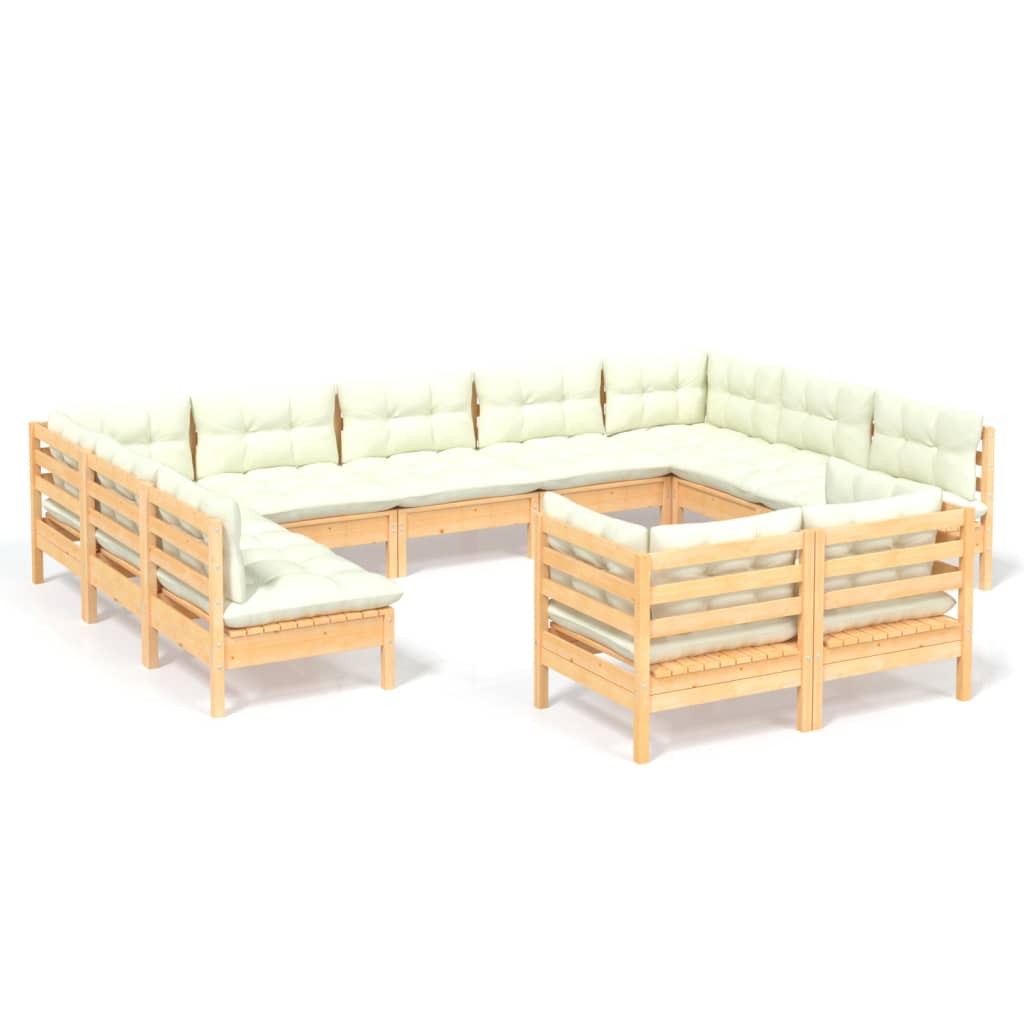 11-delige Loungeset met crèmekleurige kussens grenenhout is nu te koop bij PeponiXL, paradijselijk wonen!