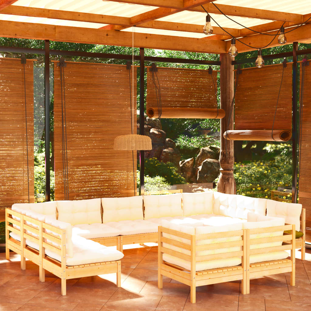 11-delige Loungeset met crèmekleurige kussens grenenhout is nu te koop bij PeponiXL, paradijselijk wonen!
