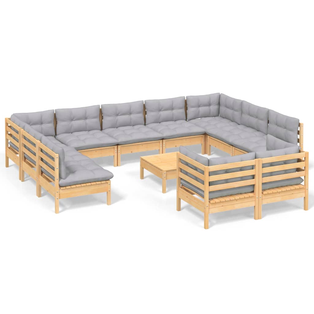 12-delige Loungeset met grijze kussens massief grenenhout is nu te koop bij PeponiXL, paradijselijk wonen!