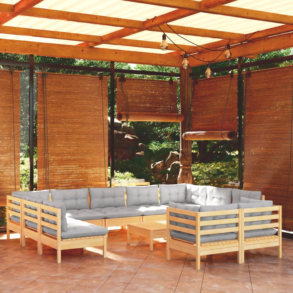 12-delige Loungeset met grijze kussens massief grenenhout is nu te koop bij PeponiXL, paradijselijk wonen!