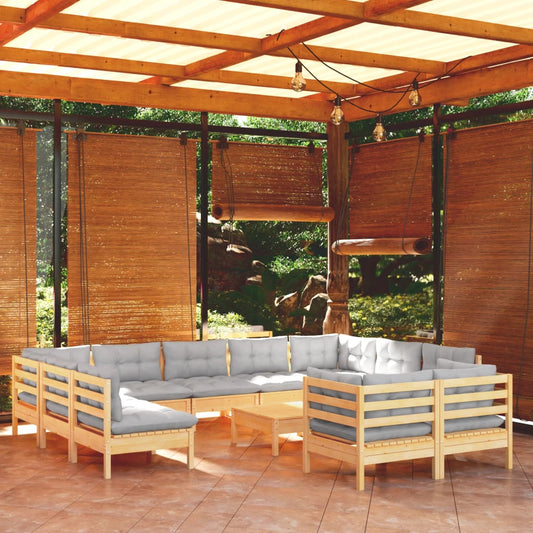 12-delige Loungeset met grijze kussens massief grenenhout is nu te koop bij PeponiXL, paradijselijk wonen!