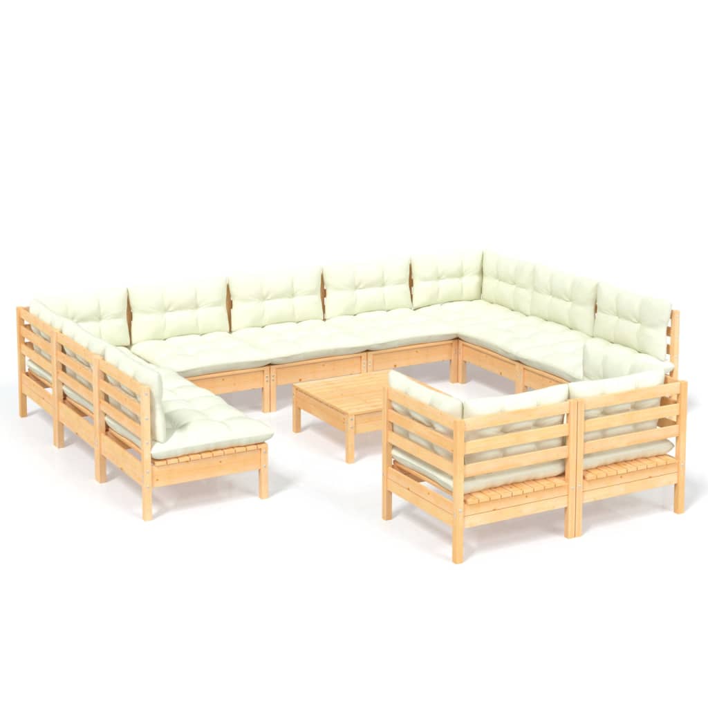 12-delige Loungeset met crèmekleurige kussens grenenhout is nu te koop bij PeponiXL, paradijselijk wonen!