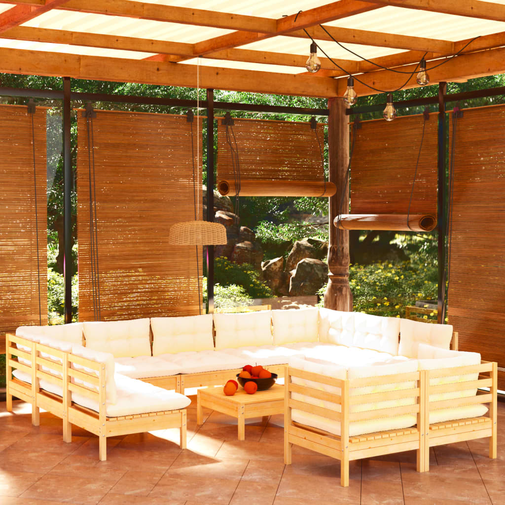 12-delige Loungeset met crèmekleurige kussens grenenhout is nu te koop bij PeponiXL, paradijselijk wonen!