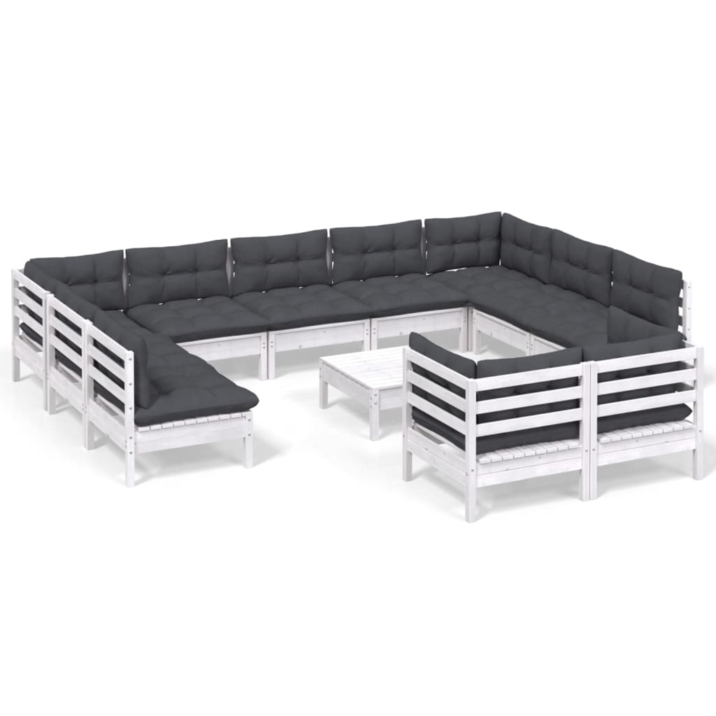 12-delige Loungeset met kussens massief grenenhout wit is nu te koop bij PeponiXL, paradijselijk wonen!