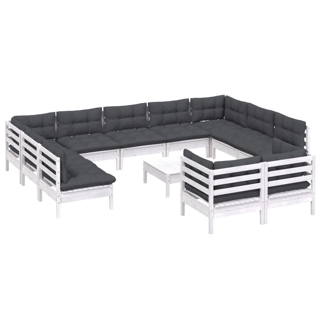 12-delige Loungeset met kussens massief grenenhout wit is nu te koop bij PeponiXL, paradijselijk wonen!