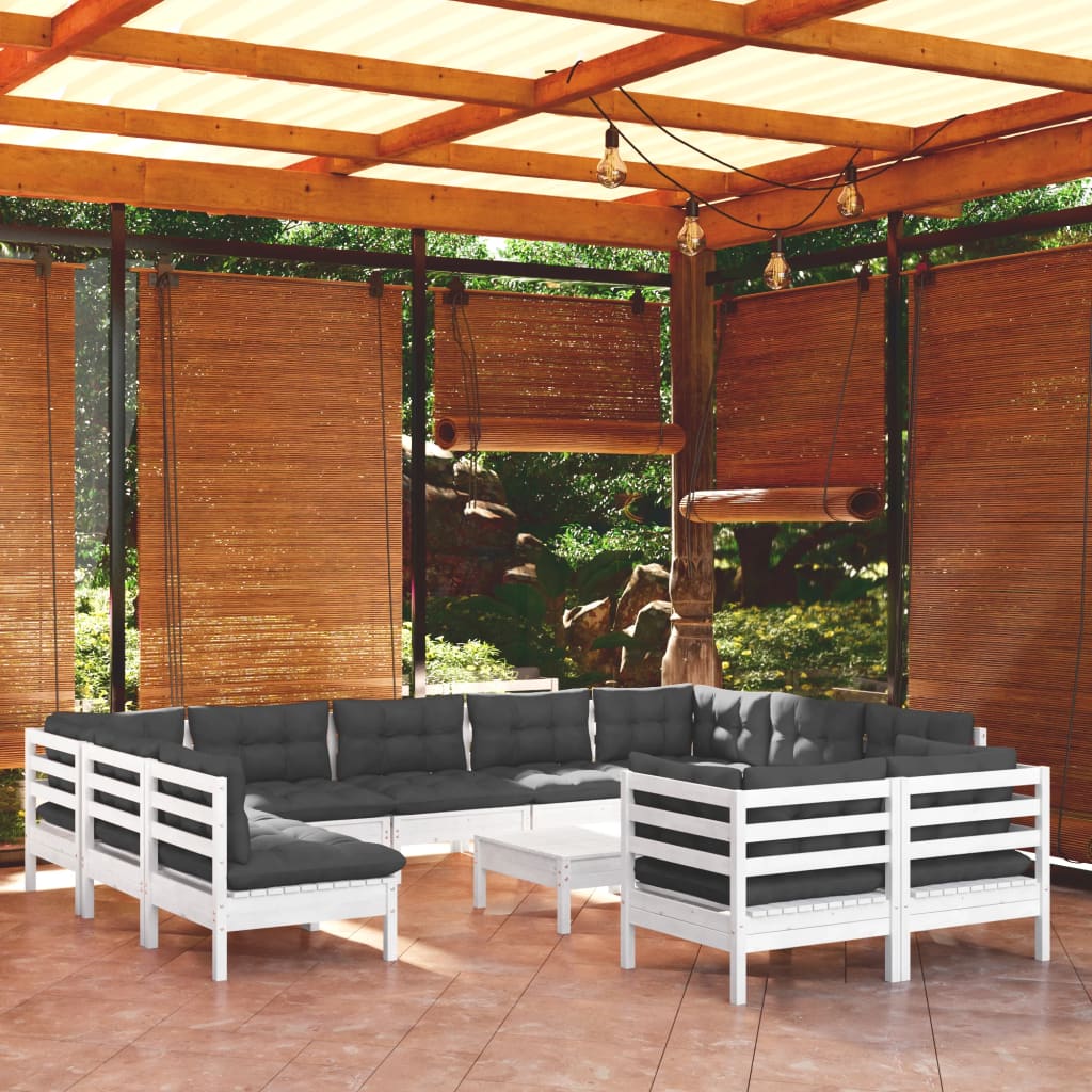 12-delige Loungeset met kussens massief grenenhout wit is nu te koop bij PeponiXL, paradijselijk wonen!