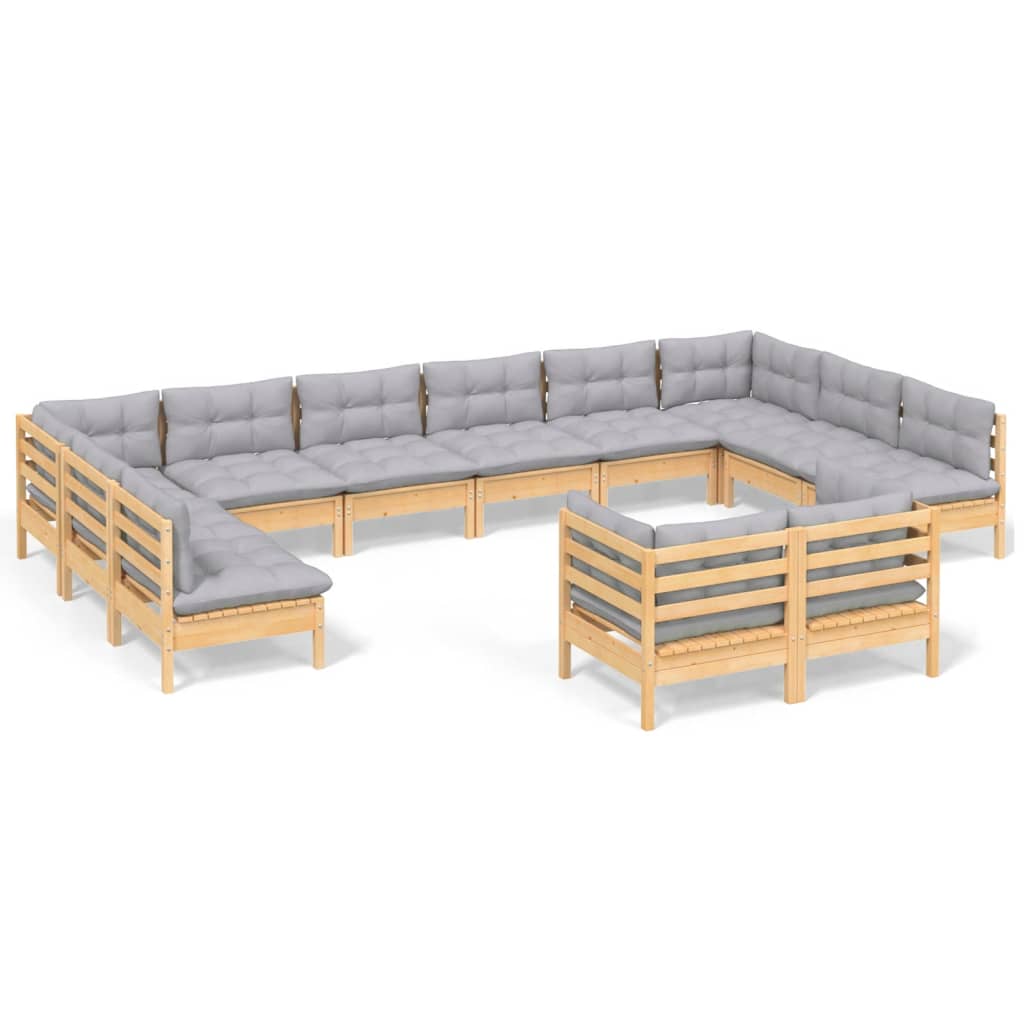 12-delige Loungeset met grijze kussens massief grenenhout is nu te koop bij PeponiXL, paradijselijk wonen!