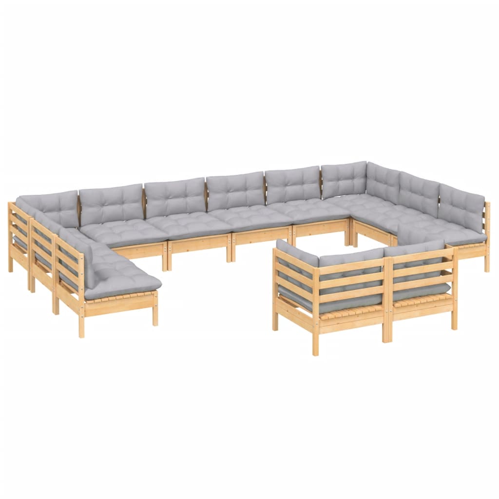 12-delige Loungeset met grijze kussens massief grenenhout is nu te koop bij PeponiXL, paradijselijk wonen!