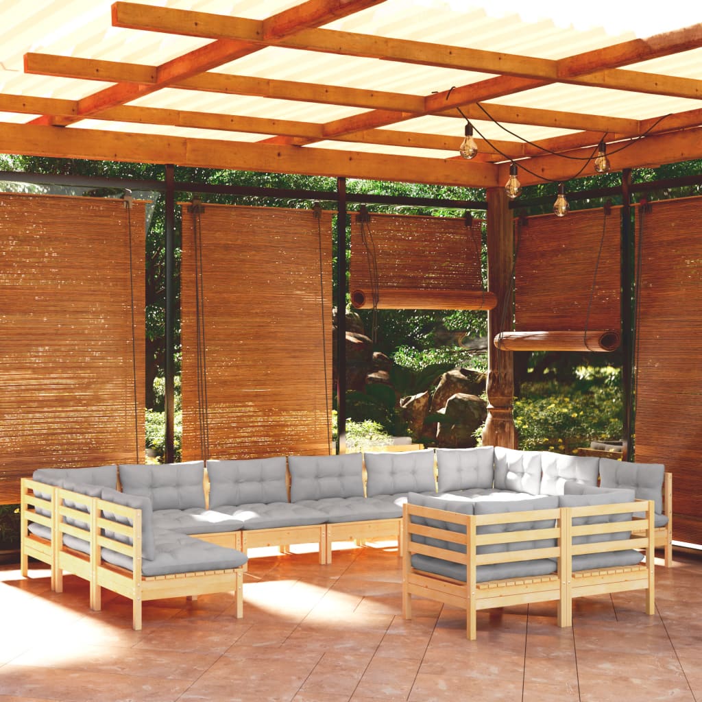 12-delige Loungeset met grijze kussens massief grenenhout is nu te koop bij PeponiXL, paradijselijk wonen!