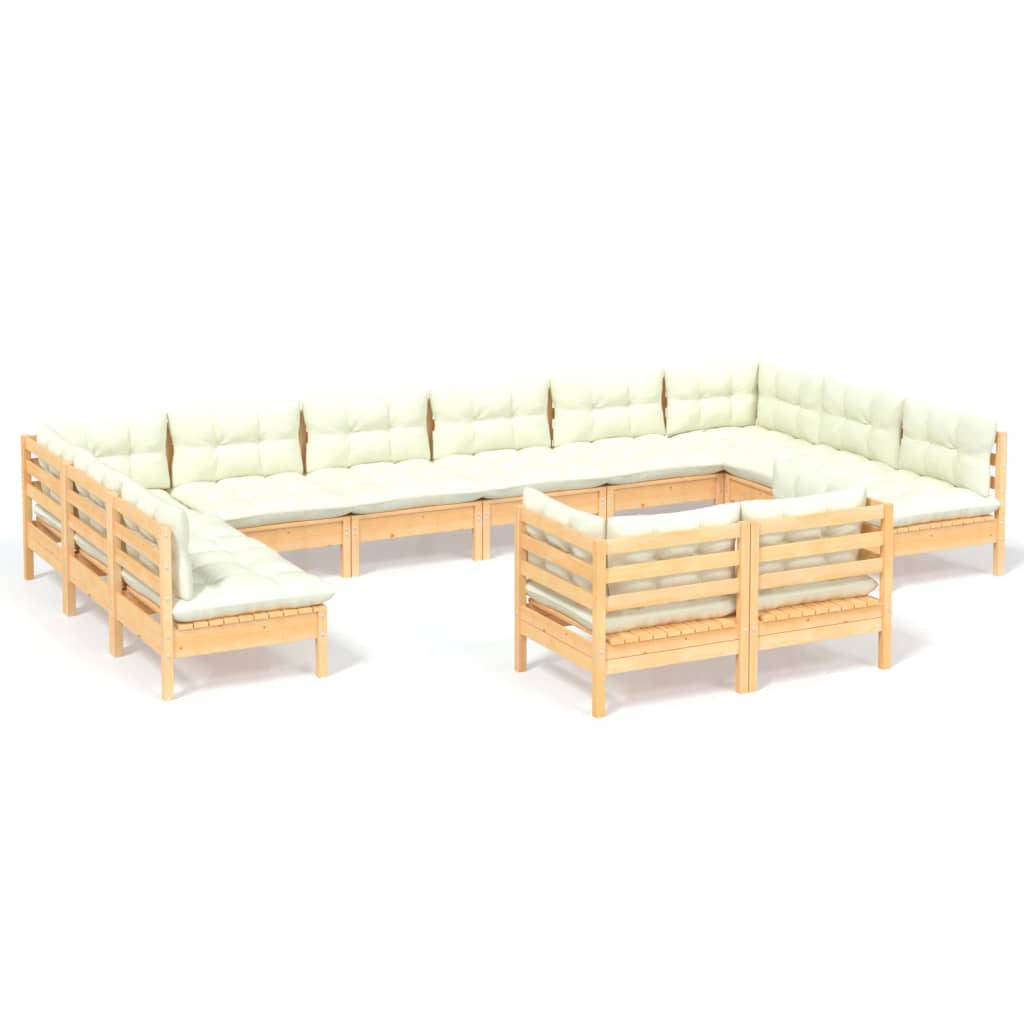 12-delige Loungeset met crèmekleurige kussens grenenhout is nu te koop bij PeponiXL, paradijselijk wonen!