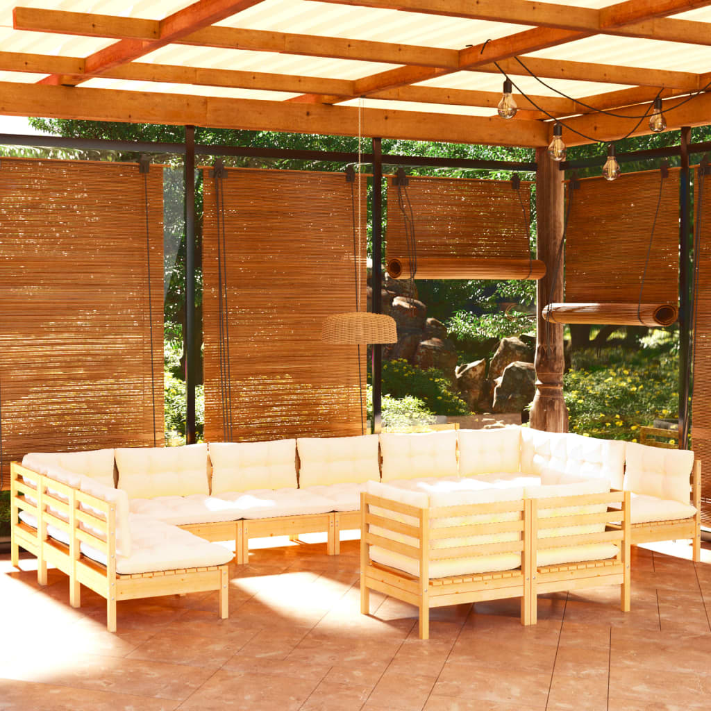 12-delige Loungeset met crèmekleurige kussens grenenhout is nu te koop bij PeponiXL, paradijselijk wonen!