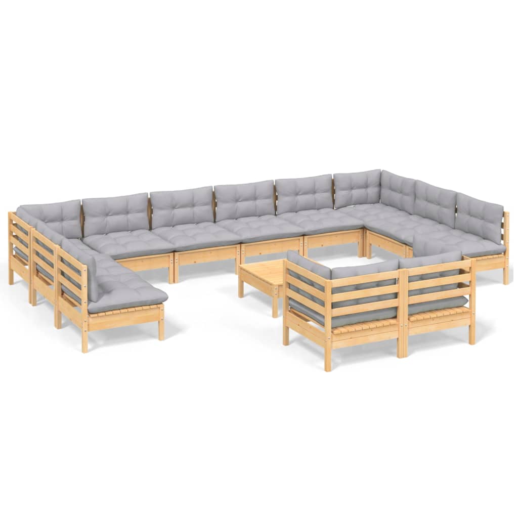 13-delige Loungeset met grijze kussens grenenhout is nu te koop bij PeponiXL, paradijselijk wonen!