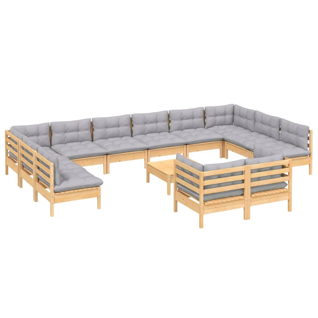 13-delige Loungeset met grijze kussens grenenhout is nu te koop bij PeponiXL, paradijselijk wonen!