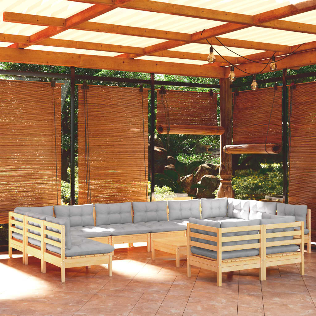 13-delige Loungeset met grijze kussens grenenhout is nu te koop bij PeponiXL, paradijselijk wonen!