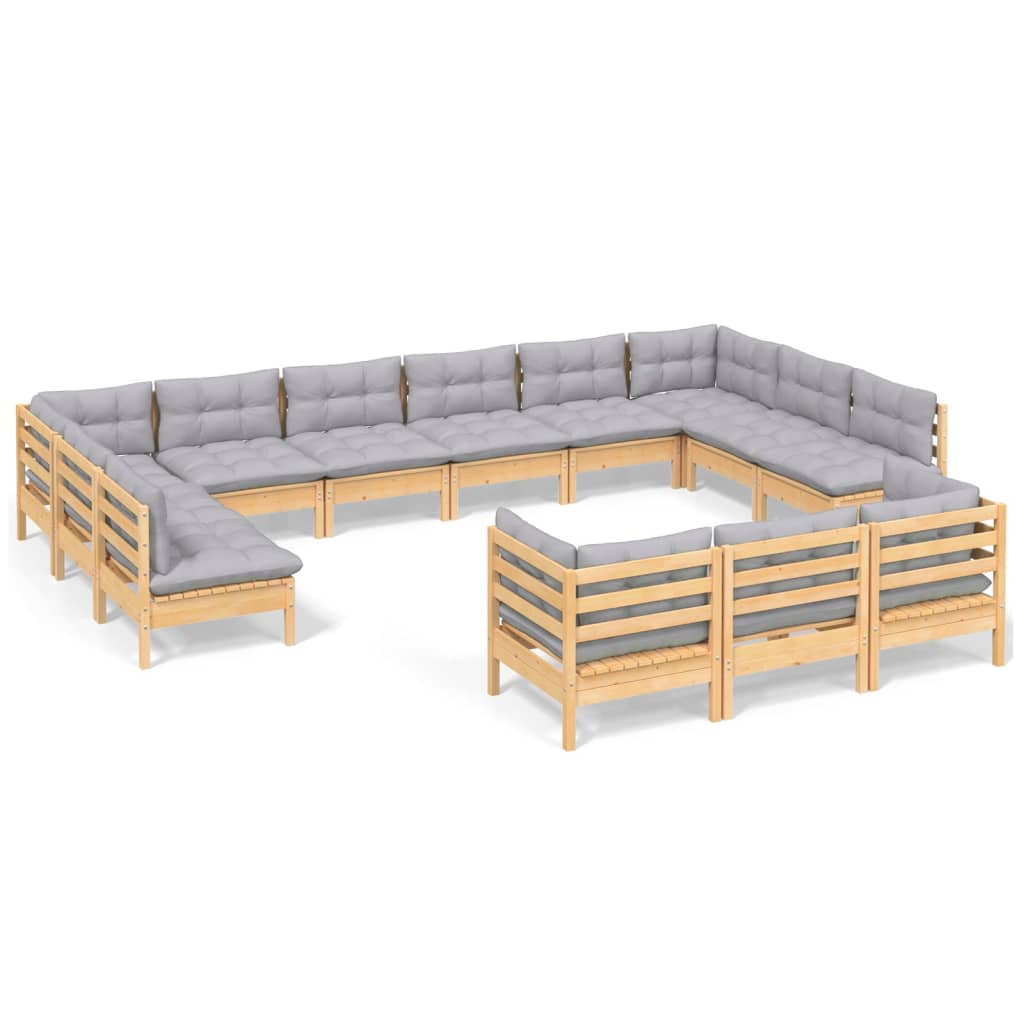13-delige Loungeset met grijze kussens grenenhout is nu te koop bij PeponiXL, paradijselijk wonen!