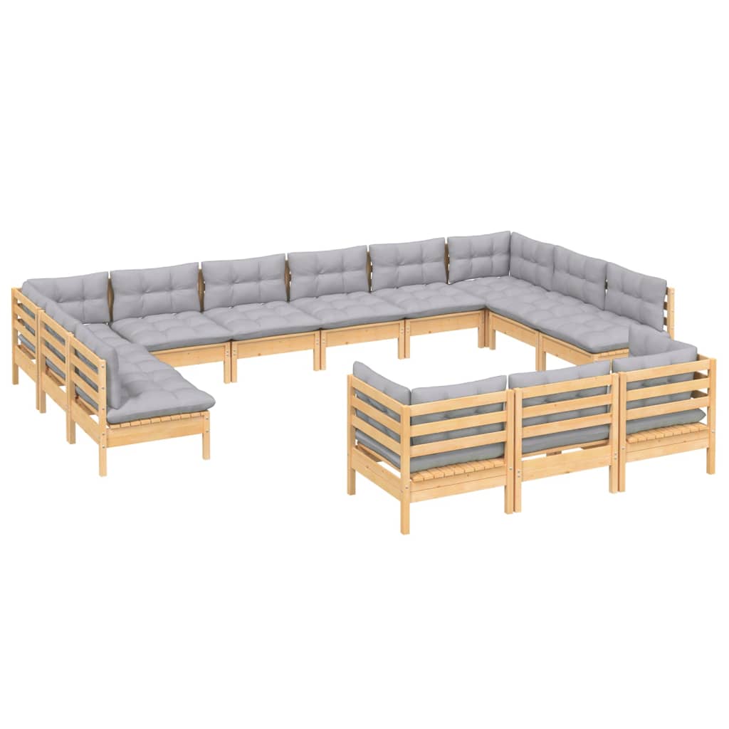 13-delige Loungeset met grijze kussens grenenhout is nu te koop bij PeponiXL, paradijselijk wonen!