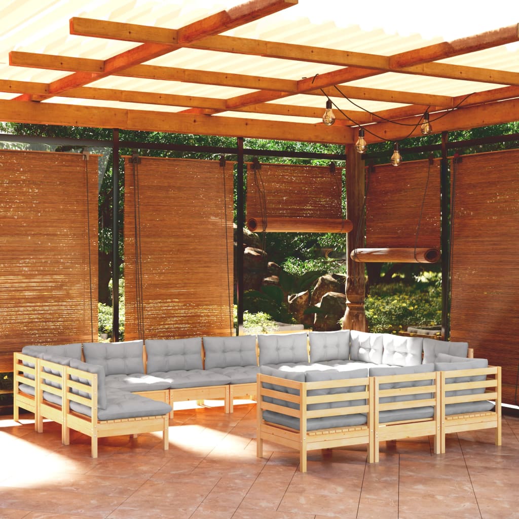 13-delige Loungeset met grijze kussens grenenhout is nu te koop bij PeponiXL, paradijselijk wonen!