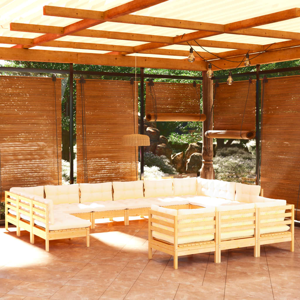 13-delige Loungeset met crèmekleurige kussens grenenhout is nu te koop bij PeponiXL, paradijselijk wonen!