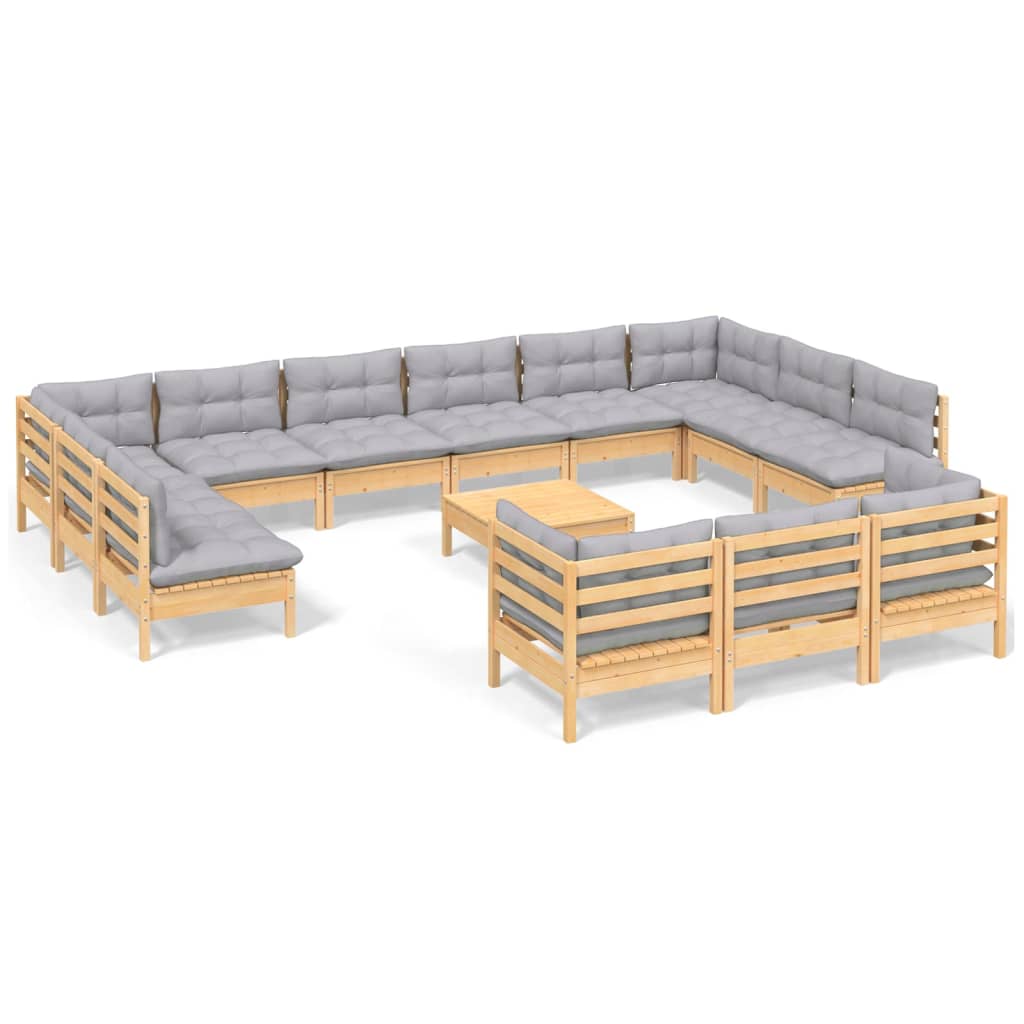 14-delige Loungeset met grijze kussens grenenhout is nu te koop bij PeponiXL, paradijselijk wonen!