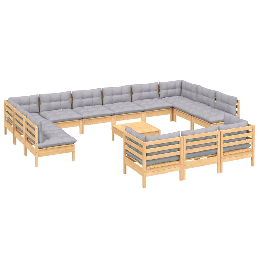 14-delige Loungeset met grijze kussens grenenhout is nu te koop bij PeponiXL, paradijselijk wonen!