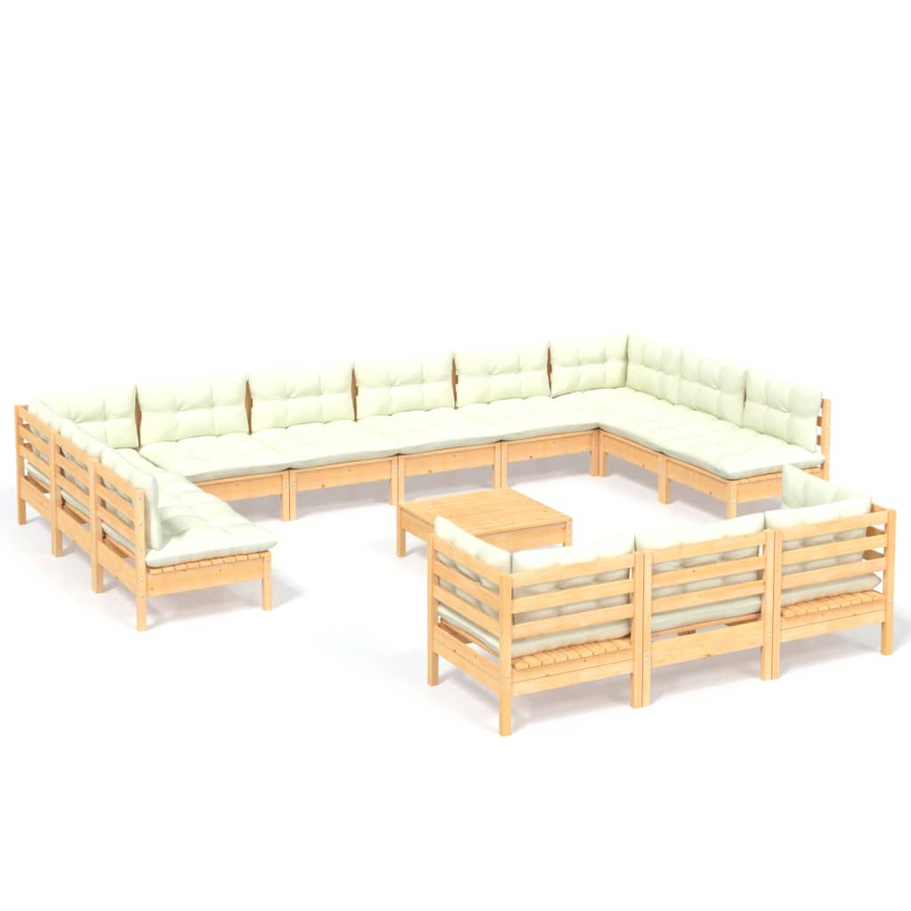 14-delige Loungeset met crèmekleurige kussens grenenhout is nu te koop bij PeponiXL, paradijselijk wonen!