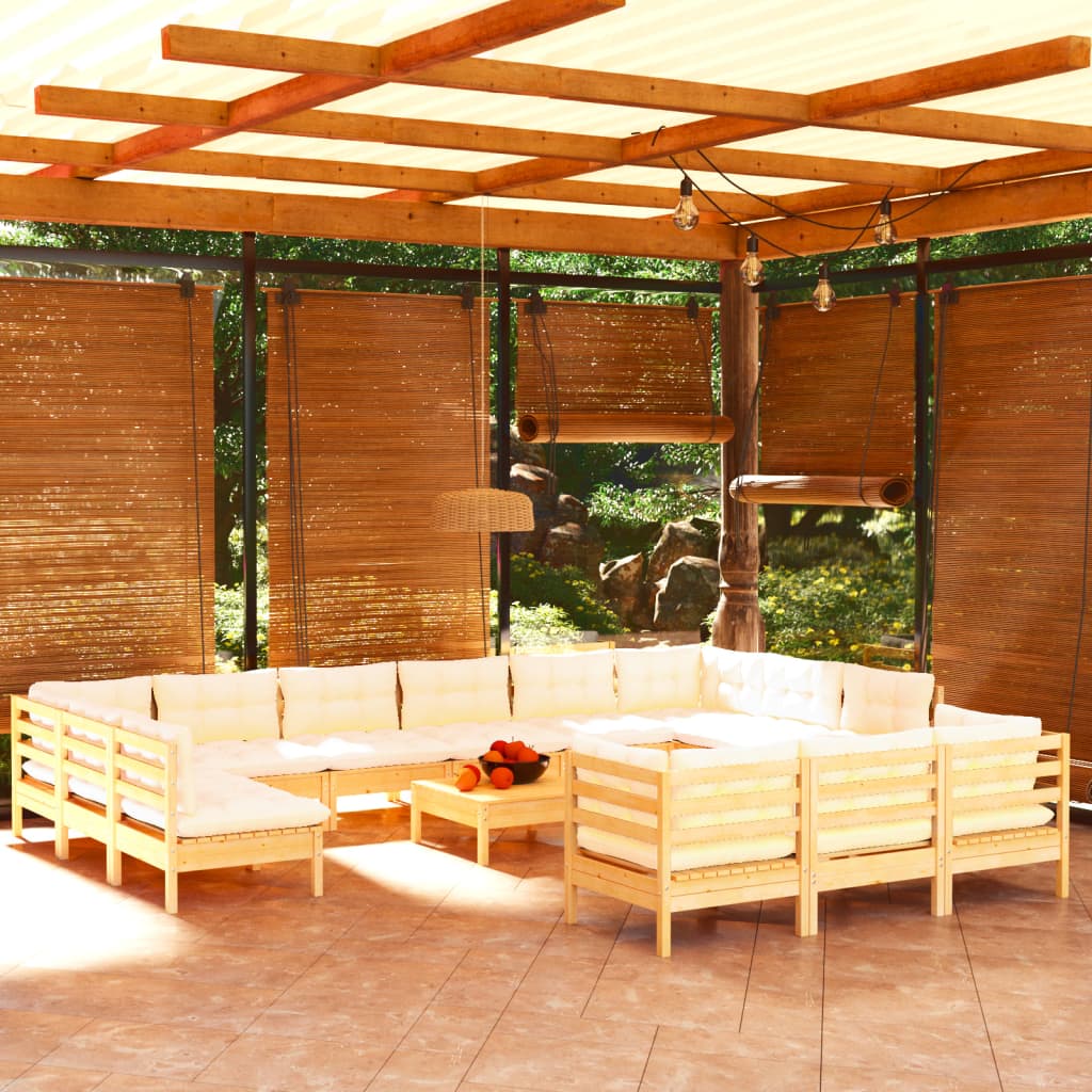 14-delige Loungeset met crèmekleurige kussens grenenhout is nu te koop bij PeponiXL, paradijselijk wonen!