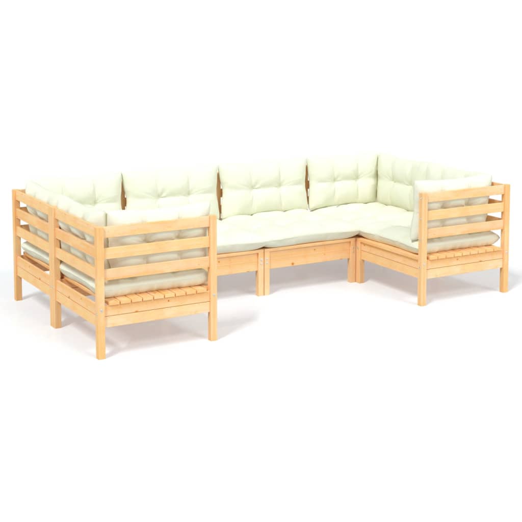 6-delige Loungeset met crèmekleurige kussens grenenhout is nu te koop bij PeponiXL, paradijselijk wonen!