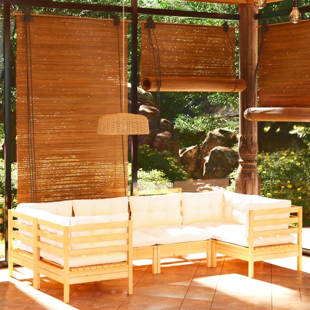 6-delige Loungeset met crèmekleurige kussens grenenhout is nu te koop bij PeponiXL, paradijselijk wonen!