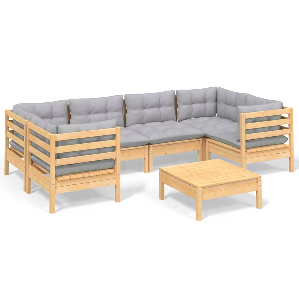 7-delige Loungeset met grijze kussens grenenhout is nu te koop bij PeponiXL, paradijselijk wonen!