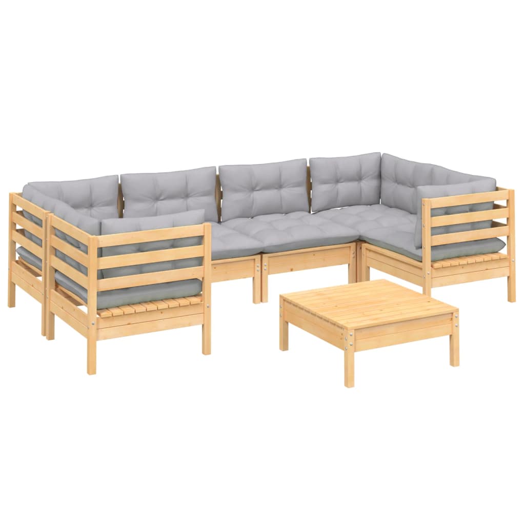 7-delige Loungeset met grijze kussens grenenhout is nu te koop bij PeponiXL, paradijselijk wonen!