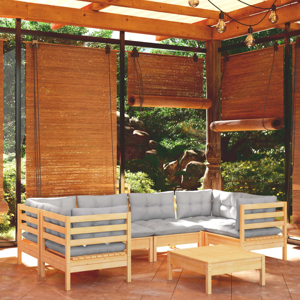 7-delige Loungeset met grijze kussens grenenhout is nu te koop bij PeponiXL, paradijselijk wonen!