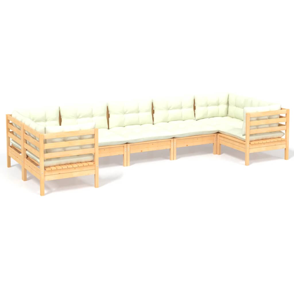 7-delige Loungeset met crèmekleurige kussens grenenhout is nu te koop bij PeponiXL, paradijselijk wonen!
