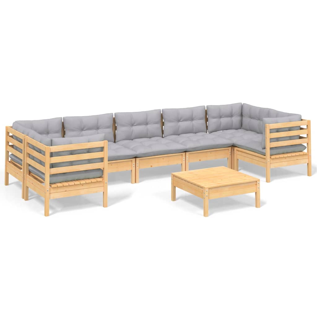 8-delige Loungeset met grijze kussens grenenhout is nu te koop bij PeponiXL, paradijselijk wonen!
