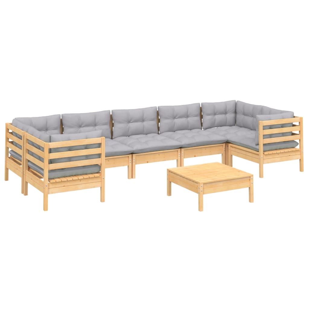 8-delige Loungeset met grijze kussens grenenhout is nu te koop bij PeponiXL, paradijselijk wonen!