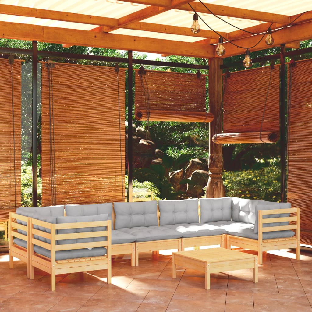 8-delige Loungeset met grijze kussens grenenhout is nu te koop bij PeponiXL, paradijselijk wonen!