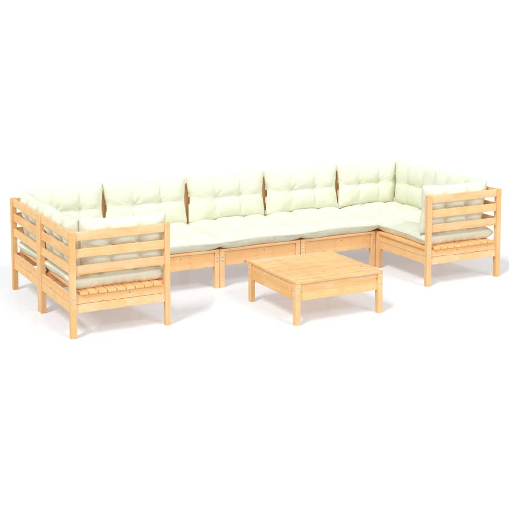 8-delige Loungeset met crèmekleurige kussens grenenhout is nu te koop bij PeponiXL, paradijselijk wonen!