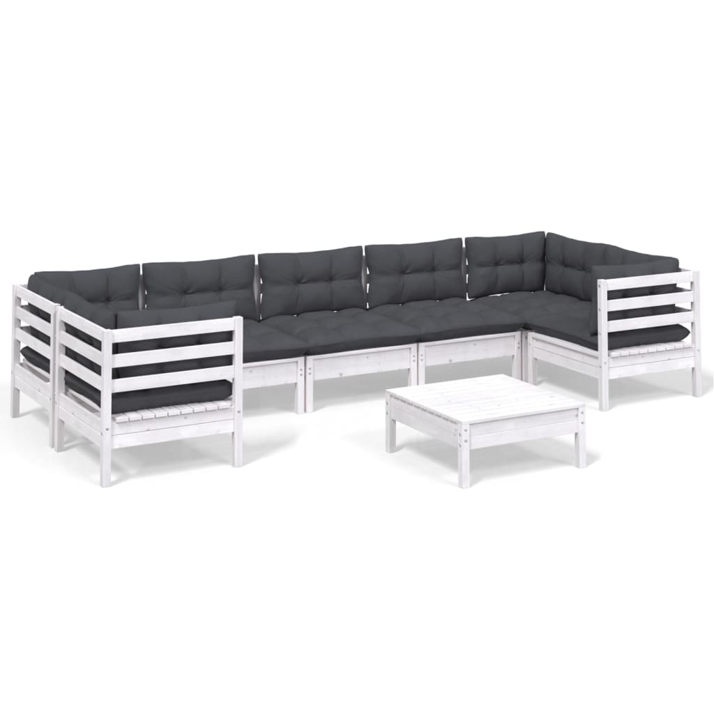 8-delige Loungeset met kussens grenenhout wit is nu te koop bij PeponiXL, paradijselijk wonen!