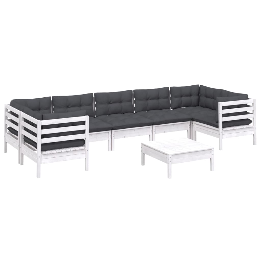 8-delige Loungeset met kussens grenenhout wit is nu te koop bij PeponiXL, paradijselijk wonen!