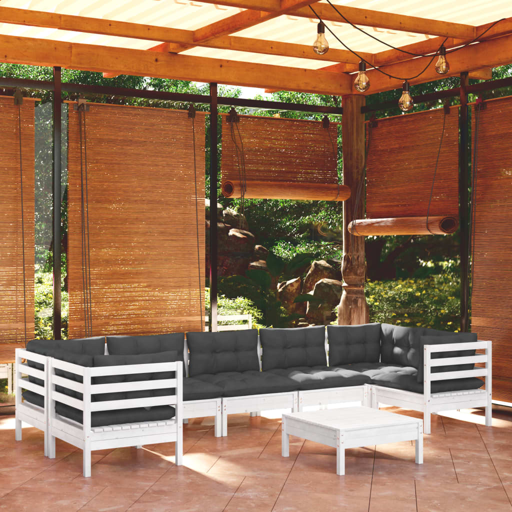 8-delige Loungeset met kussens grenenhout wit is nu te koop bij PeponiXL, paradijselijk wonen!