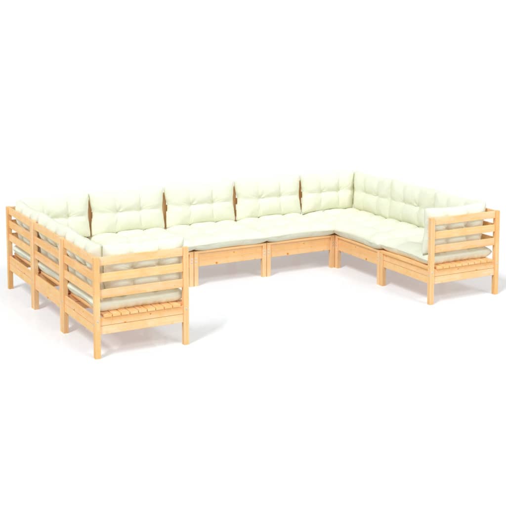 9-delige Loungeset met crèmekleurige kussens grenenhout is nu te koop bij PeponiXL, paradijselijk wonen!