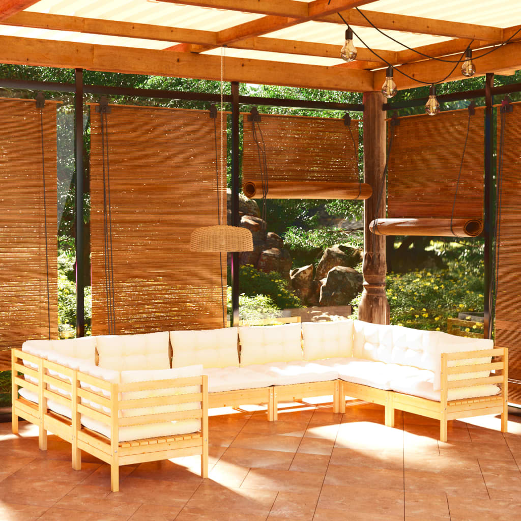 9-delige Loungeset met crèmekleurige kussens grenenhout is nu te koop bij PeponiXL, paradijselijk wonen!
