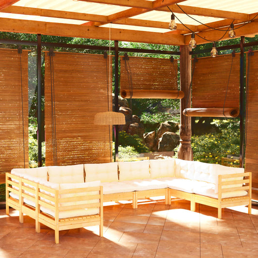 9-delige Loungeset met crèmekleurige kussens grenenhout is nu te koop bij PeponiXL, paradijselijk wonen!