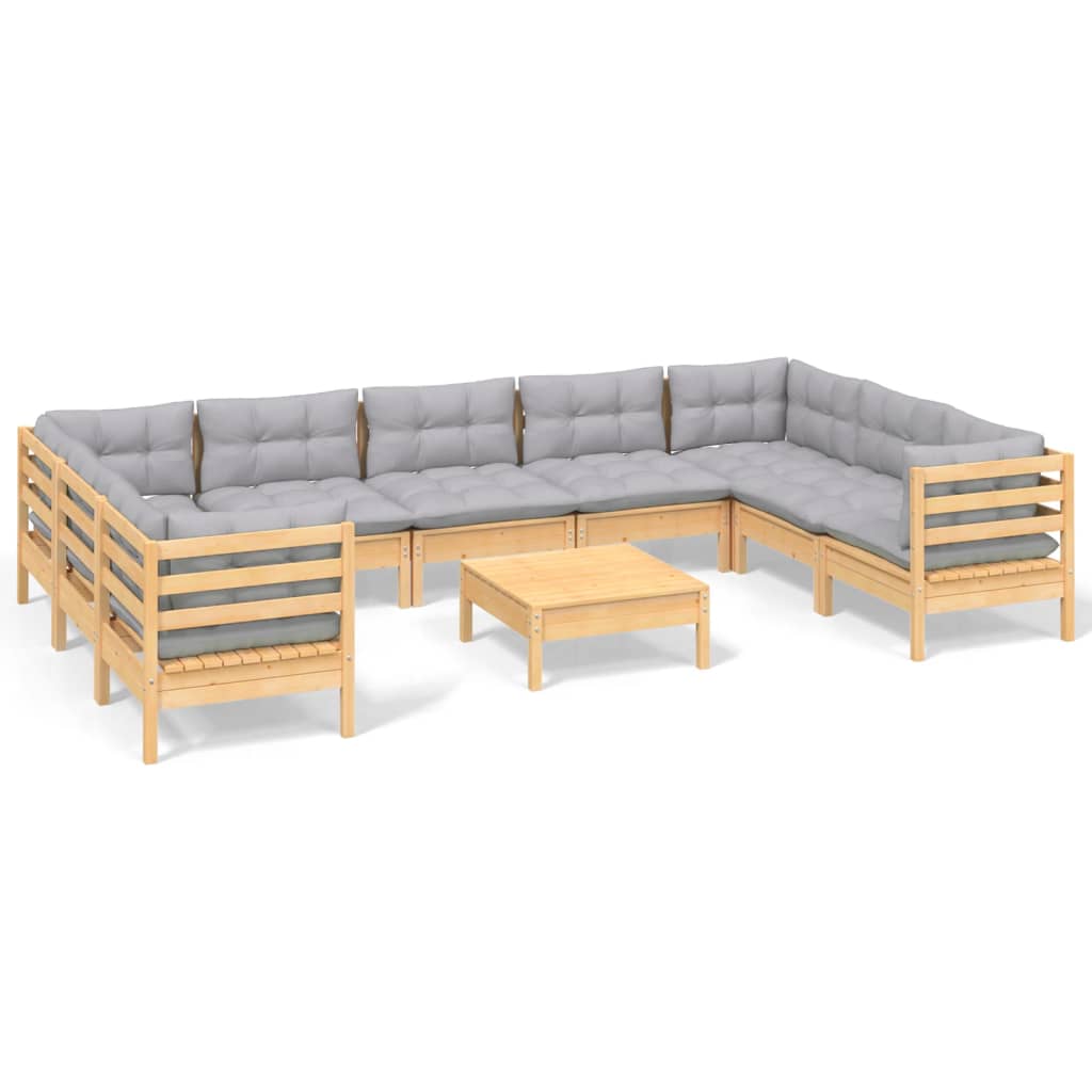 10-delige Loungeset met grijze kussens grenenhout is nu te koop bij PeponiXL, paradijselijk wonen!