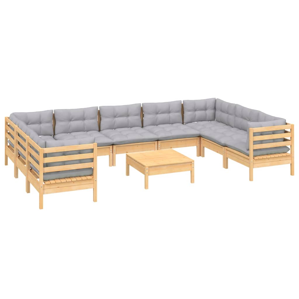 10-delige Loungeset met grijze kussens grenenhout is nu te koop bij PeponiXL, paradijselijk wonen!